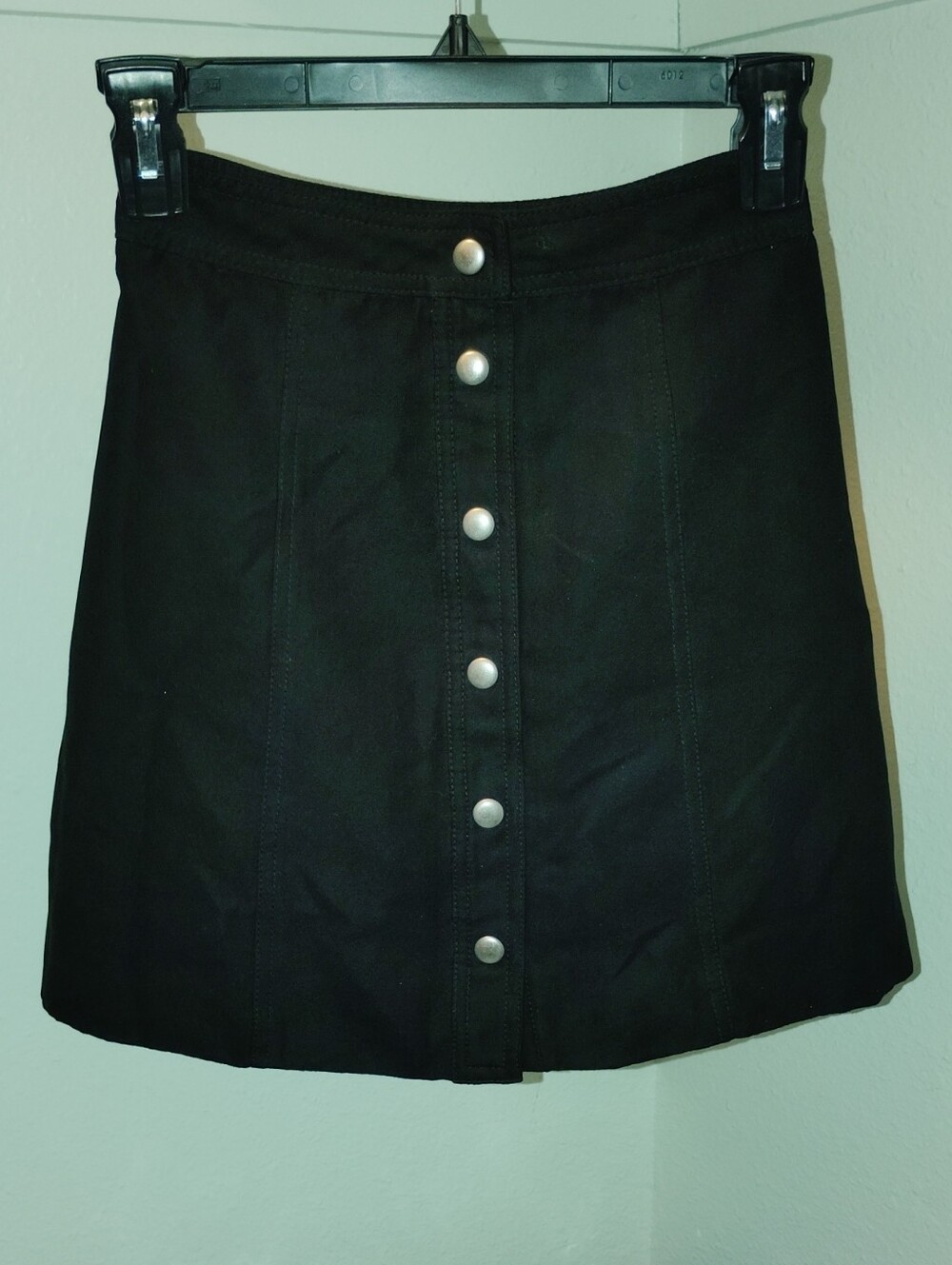 H&M Mini Faux Suede Button-Front Black Mini Skirt